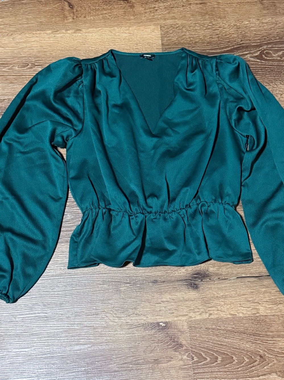 Express Deep Teal V-Neck Peplum Blouse